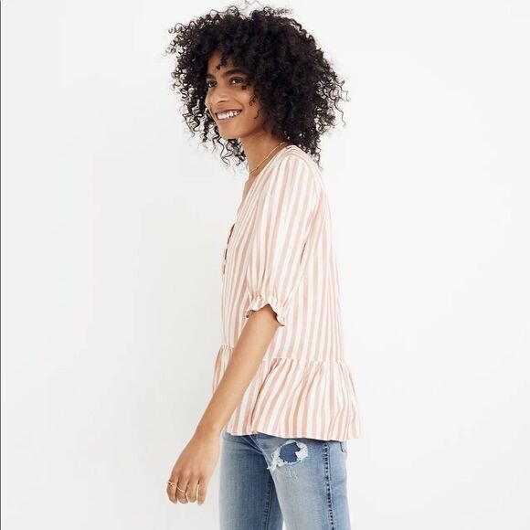 MADEWELL women’s courtyard ruffle hem top in stripe sz XXS - Picture 4 of 10